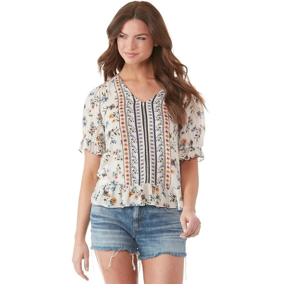 Lucky Brand Women's Floral Border Print Peplum Top Size Small - Picture 3 of 11
